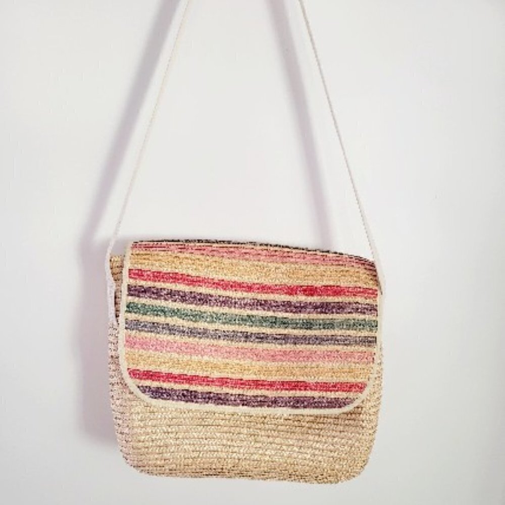 Koret Summer Stripe Straw Beach Tote Bag